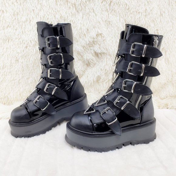 Slacker Goth Punk Platform Triangle Details Mid Calf Boots 160 - Picture 11 of 12